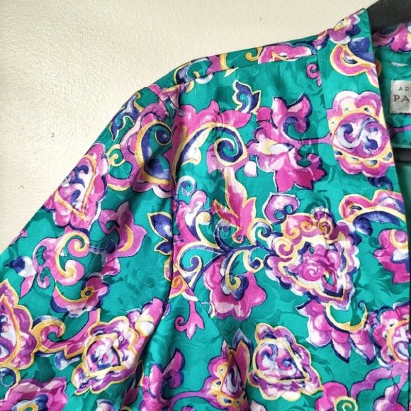 Vintage Adrianna Papell Silk Bright Floral Print Blazer Jacket Size 16 - Picture 3 of 10